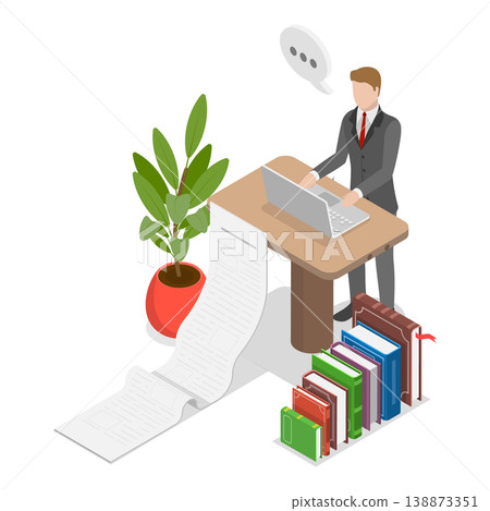 3D Isometric Flat Vector Illustration of Document Online Editing, Editorial Services. Item 1 138873351