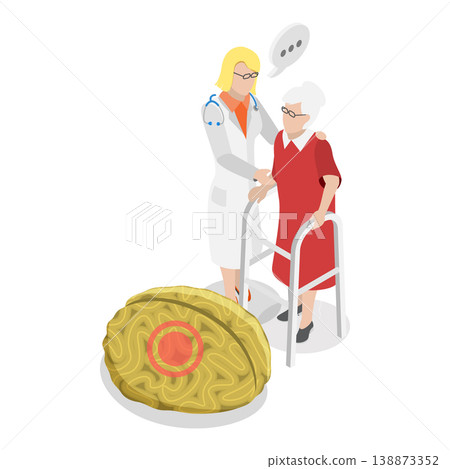3D Isometric Flat Vector Illustration of Age Related Changes, Elderly Brain Activity Problems. Item 1 138873352
