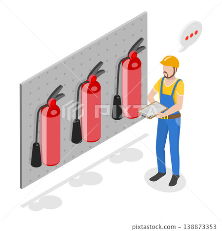 3D Isometric Flat Vector Illustration of Safety Regulations and Health Inspection, Utilities Inspection. Item 2 138873353