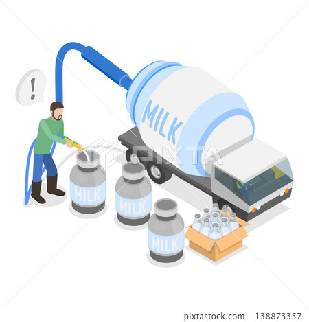 3D Isometric Flat Vector Illustration of Dairy Livestock, Milk Products Production. Item 1 138873357