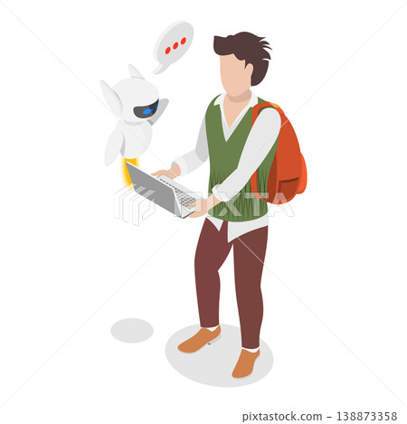 3D Isometric Flat Vector Illustration of Learning and AI Technologies, Artificial Intelligence in School Education. Item 1 138873358