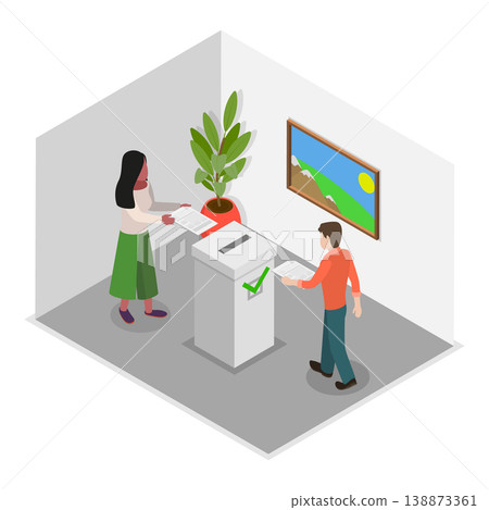 3D Isometric Flat Vector Illustration of Politician Making Speech, City Council. Item 3 3D Isometric Flat Vector Illustration of Politician Making Speech, City Council. Item 3 138873361