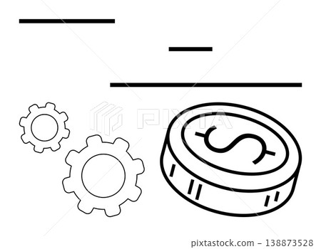 Business, finance, workflow, operations, currency, and investment. A dollar coin with gear symbols and abstract lines. Business efficiency and finance concepts Business, finance, workflow, operations, currency, and investment. A dollar coin with gear symbols and abstract lines. Business efficiency and finance concepts 138873528