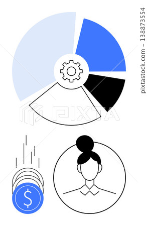 Business analytics, finance management, wealth building, technology, user profiles, data innovation. Gear in a chart, coins and user icon. Business analytics and finance management concepts Business analytics, finance management, wealth building, technology, user profiles, data innovation. Gear in a chart, coins and user icon. Business analytics and finance management concepts 138873554