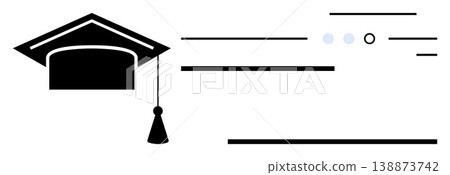 Online learning, graduation, knowledge, academic success, certification, digital platforms. Minimalist graduation cap with abstract geometric lines and shapes. Online learning and graduation Online learning, graduation, knowledge, academic success, certification, digital platforms. Minimalist graduation cap with abstract geometric lines and shapes. Online learning and graduation 138873742
