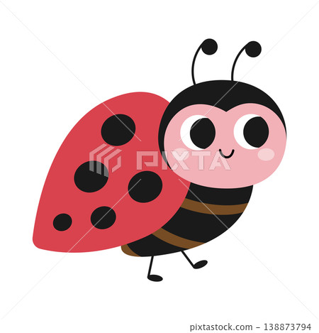 Cute cartoon ladybug. Design for children. Vector illustration in a flat style, isolated on a white background 138873794