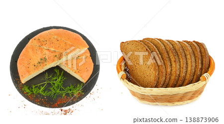 Fresh Bakery Products with Dark Rye Slices and Focaccia Fresh Bakery Products with Dark Rye Slices and Focaccia 138873906