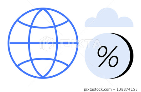 Technology, global connectivity, cloud computing, financial data, internet services, digital statistics. A globe, cloud icon and percentage symbol. Technology and global connectivity concept Technology, global connectivity, cloud computing, financial data, internet services, digital statistics. A globe, cloud icon and percentage symbol. Technology and global connectivity concept 138874155