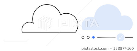 Cloud storage, data management, digital security, online services, technology, web hosting. Minimalist cloud shapes with icons. Cloud storage and data management visual concept 138874160