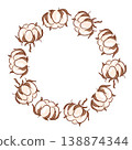 Flat style cotton boll arranged in circle composition. Illustration background for textile print, organic package and natural branding. 138874344