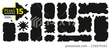 Pixelated label shape with blocky 8bit frames 138874561
