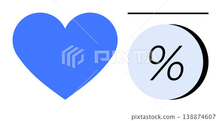 Health statistics, data visualization, emotional analytics, love metrics, modern relationships, charity fundraising. Blue heart and percentage sign underlined symbol. Health statistics and data Health statistics, data visualization, emotional analytics, love metrics, modern relationships, charity fundraising. Blue heart and percentage sign underlined symbol. Health statistics and data 138874607