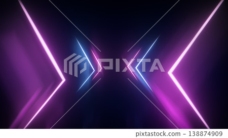 Immersive scene featuring dynamic chevron lighting and glowing reflections Immersive scene featuring dynamic chevron lighting and glowing reflections 138874909