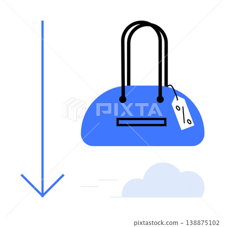 E-commerce, online shopping, digital retail, cloud storage, product sale, fast delivery. A blue bag with price tag, cloud and download arrow online purchase. E-commerce and cloud storage concept E-commerce, online shopping, digital retail, cloud storage, product sale, fast delivery. A blue bag with price tag, cloud and download arrow online purchase. E-commerce and cloud storage concept 138875102