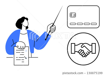 Business agreements, contract signing, financial transactions, payment systems, corporate deals, partnerships. Person points to document, credit card handshake graphic. Business agreements Business agreements, contract signing, financial transactions, payment systems, corporate deals, partnerships. Person points to document, credit card handshake graphic. Business agreements 138875199