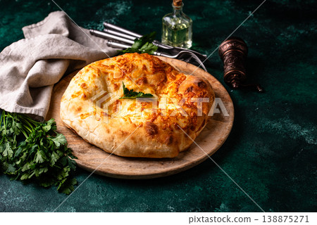 Khachapuri with cheese, Georgian cuisine Khachapuri with cheese, Georgian cuisine 138875271