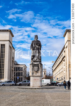 Coimbra, Portugal - Mar 14, 2026: Dom Dinis statue in Praca Dom Dinis Square at the University of Coimbra, Portugal 138875400