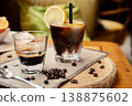 Lemon coffee espresso on the wooden table 138875602