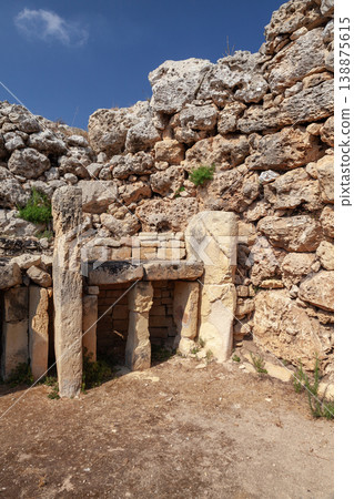 Vertical photo of Ggantija ruins, a megalithic temple. Malta Vertical photo of Ggantija ruins, a megalithic temple. Malta 138875615