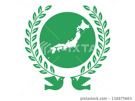 和平鴿、樹葉和日本地圖的圖標 138875663