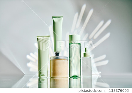 Skincare product bottles presenting cosmetic innovations concept Skincare product bottles presenting cosmetic innovations concept 138876003