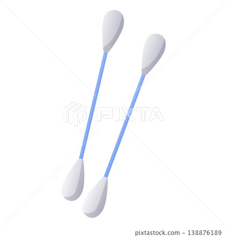 Cotton swabs with blue rod, vector flat hygiene or cosmetology product, two ear sticks cotton buds, baby bath accessory 138876189