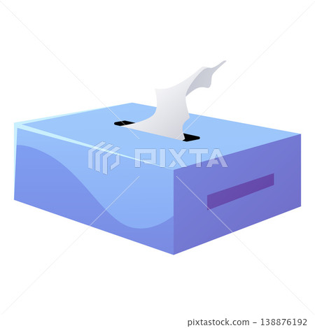 Paper napkins in the blue box holder flat vector icon, cartoon container with fresh serviettes, doilies, handkerchief 138876192