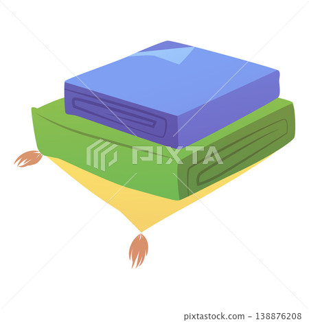 Stacked towels different colors vector flat icon, cartoon hand towels, clean bath cotton textile for shower or kitchen Stacked towels different colors vector flat icon, cartoon hand towels, clean bath cotton textile for shower or kitchen 138876208