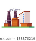 Factory buildings, industrial manufacturing complex architecture with smoke chimneys, plant vector flat illustration 138876219