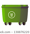 Trash can flat vector icon, cartoon garbage bin on wheels, outdoor green big container for waste, sorting and recycling 138876220