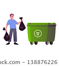 Young man throwing garbage bags in green waste bin, trash can, ECO lifestyle, recycle ecological vector flat concept 138876226