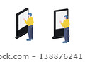 人物及數位看板操作（觸控面板廣告）的等距視圖 138876241