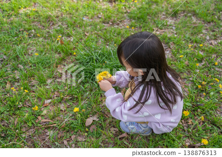 girl picking dandelions 138876313
