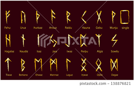 Set of Old Norse Scandinavian runes. Rune alphabet. Occult ancient symbols. Set of Old Norse Scandinavian runes. Rune alphabet. Occult ancient symbols. 138876821