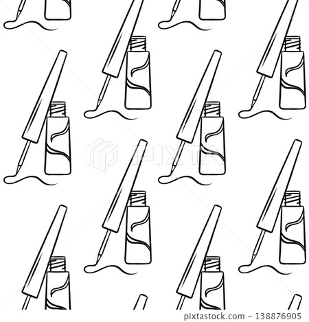 Black and white doodle pattern of eyeliner. Minimalist seamless repeat for professional makeup lines or beauty catalogs Black and white doodle pattern of eyeliner. Minimalist seamless repeat for professional makeup lines or beauty catalogs 138876905