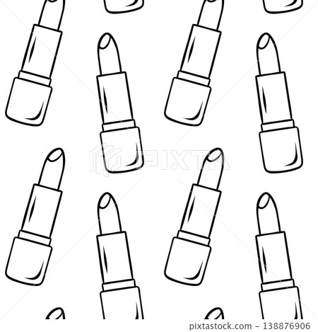 Seamless pattern of lipstick in simple sketch style. Hand-drawn repeat for makeup lines or professional beauty packaging Seamless pattern of lipstick in simple sketch style. Hand-drawn repeat for makeup lines or professional beauty packaging 138876906