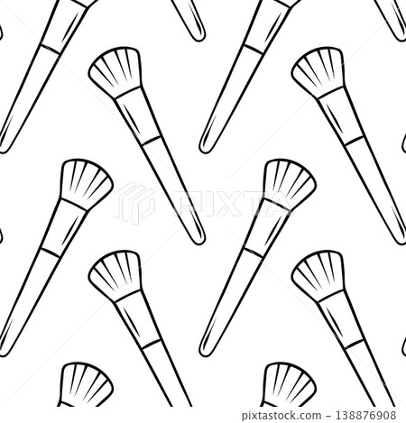 Doodle style repeating pattern of powder and foundation brushes. Simple black and white design for beauty catalogs or gift wrap Doodle style repeating pattern of powder and foundation brushes. Simple black and white design for beauty catalogs or gift wrap 138876908