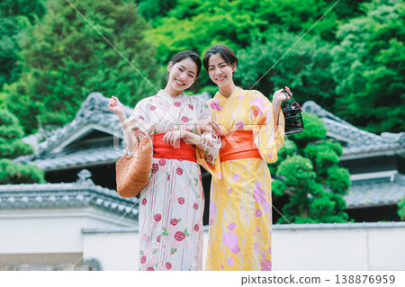 A woman in a yukata enjoying a hot spring trip A woman in a yukata enjoying a hot spring trip 138876959