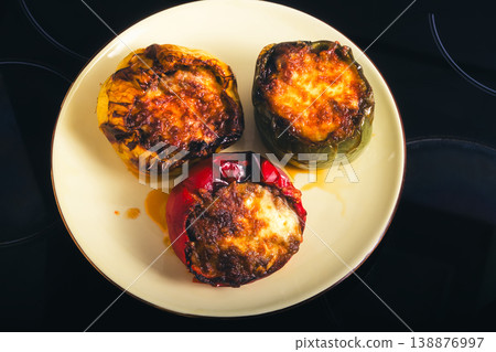 Baked Peppers. Healthy vegetarian plate Baked Peppers. Healthy vegetarian plate 138876997