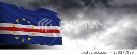 National flag of Cape Verde with dark clouds, 3D rendering	 138877059