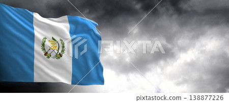 National flag of Guatemala with dark clouds, 3D rendering National flag of Guatemala with dark clouds, 3D rendering 138877226