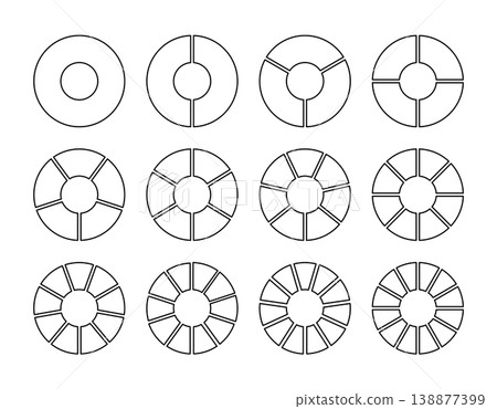 Circle division from 1 2 3 4 5 6 7 8 9 10 11 12 equal parts. Wheel round divided diagrams from one to twelve white blank segments. Coaching blank. Infographic collection, set. Circle division from 1 2 3 4 5 6 7 8 9 10 11 12 equal parts. Wheel round divided diagrams from one to twelve white blank segments. Coaching blank. Infographic collection, set. 138877399