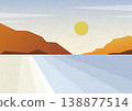 Mountains far away. View from the ocean. Blue sea landscape with silhouette of mountains on the horizon 138877514