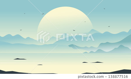Seaside landscape travel banner. Concept website design for travel agency. Fjord flat nature landscape Seaside landscape travel banner. Concept website design for travel agency. Fjord flat nature landscape 138877516