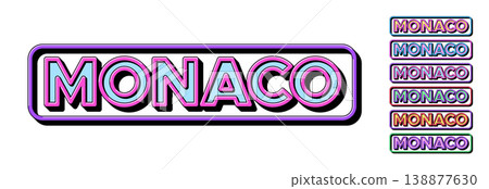 Monaco city in Europe, framed text icon set. Text Monaco in 3D style, small principality in south of France. Isolated word Monaco with isometric letters in pop art style, vector set Monaco city in Europe, framed text icon set. Text Monaco in 3D style, small principality in south of France. Isolated word Monaco with isometric letters in pop art style, vector set 138877630