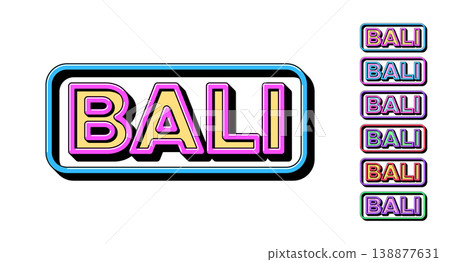 Bali Island in Malay Archipelago, framed text icon set. Text Bali in 3D style, tourist island of Indonesia. Isolated word Bali with isometric letters for graphic design in pop art style, vector set Bali Island in Malay Archipelago, framed text icon set. Text Bali in 3D style, tourist island of Indonesia. Isolated word Bali with isometric letters for graphic design in pop art style, vector set 138877631