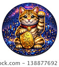 Tiger-striped lucky cat (blue background) | Good fortune, wealth, and auspicious item 138877692