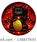 Black Maneki-neko (beckoning cat) (red background) | Amulet for warding off evil, protection from misfortune, and good luck 138877693