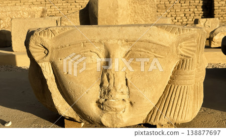Head of the goddess Hathor at the Dendera Temple Complex, Qena, Egypt Head of the goddess Hathor at the Dendera Temple Complex, Qena, Egypt 138877697