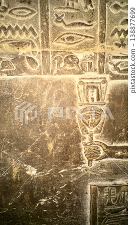 Beautiful bas-reliefs and ancient hieroglyphs from the Dendera Temple Complex, Qena, Egypt Beautiful bas-reliefs and ancient hieroglyphs from the Dendera Temple Complex, Qena, Egypt 138877699